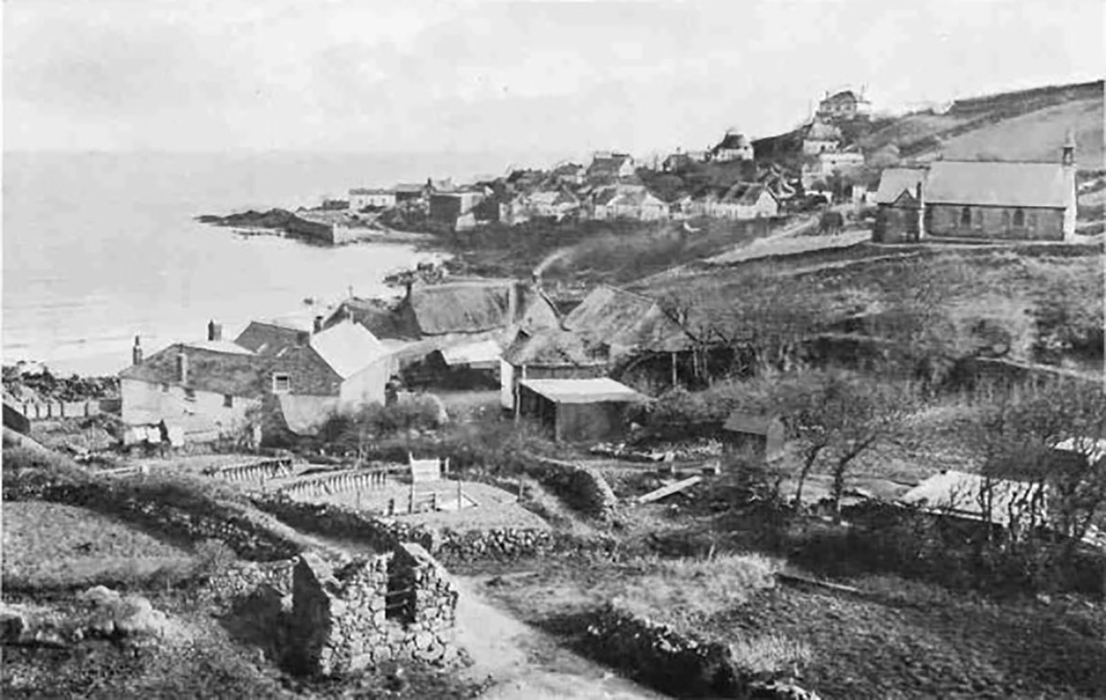 Historic picture of Coverack village Cornwall