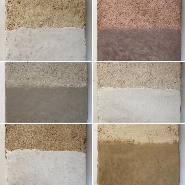 Plaster samples for a current project in Sussex. Blends of chalk, clays and plant fibres. We’ve been designing, making and using natural plasters for 15 years. Inspired by historic vernacular UK processes and traditional Japanese plasterwork, which is exquisite. #plasterwork  #buildingcraft #landscapearchitecture #lwsjournal #localworksstudio